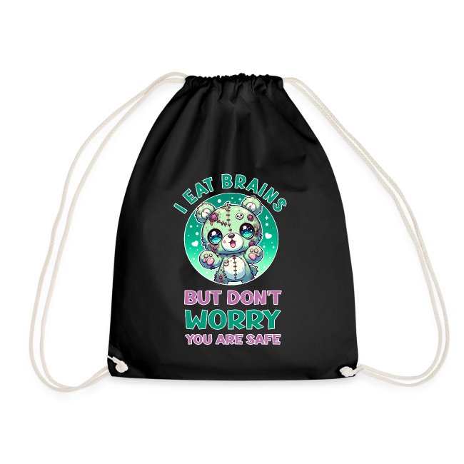 Sporttasche mit einem Kawaiibären Frau die ein Tshirt trägt. Ich fresse Gehirne, Aber keine Sorge du bist sicher
